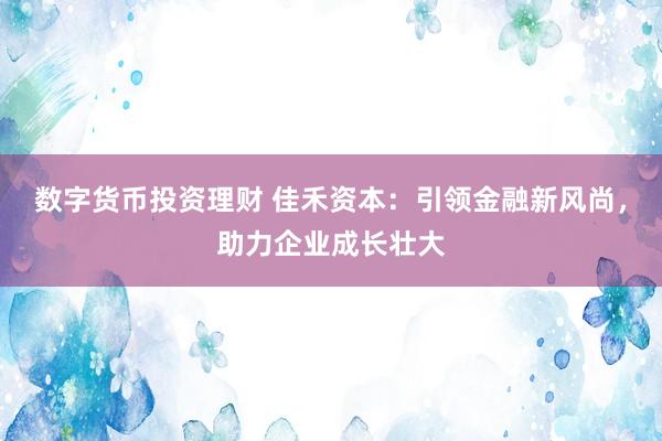 数字货币投资理财 佳禾资本：引领金融新风尚，助力企业成长壮大