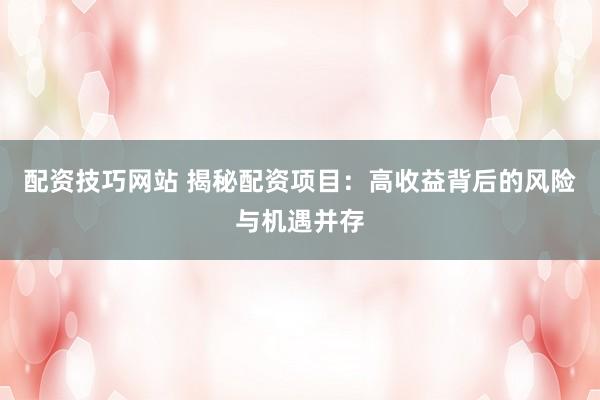 配资技巧网站 揭秘配资项目：高收益背后的风险与机遇并存