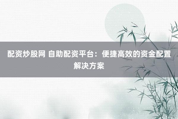 配资炒股网 自助配资平台：便捷高效的资金配置解决方案