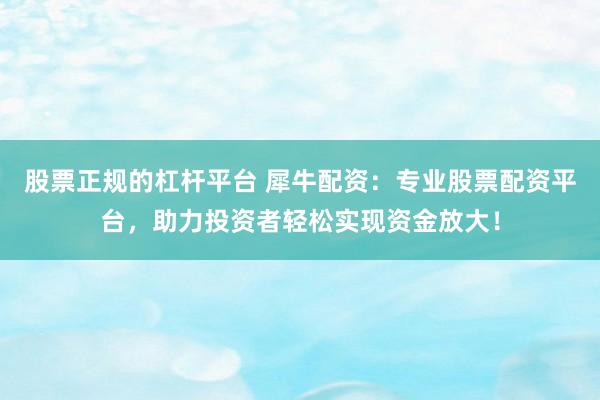 股票正规的杠杆平台 犀牛配资：专业股票配资平台，助力投资者轻松实现资金放大！