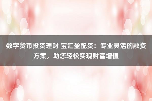数字货币投资理财 宝汇盈配资：专业灵活的融资方案，助您轻松实现财富增值