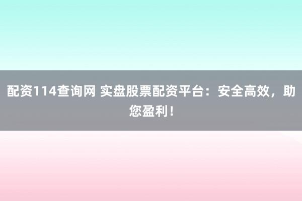 配资114查询网 实盘股票配资平台：安全高效，助您盈利！