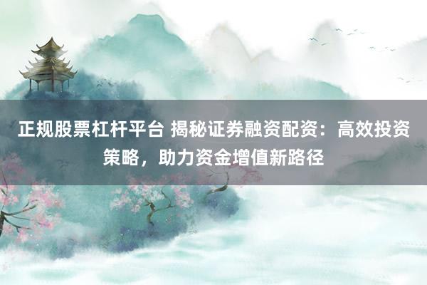 正规股票杠杆平台 揭秘证券融资配资：高效投资策略，助力资金增值新路径