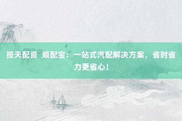 按天配资  顺配宝：一站式汽配解决方案，省时省力更省心！