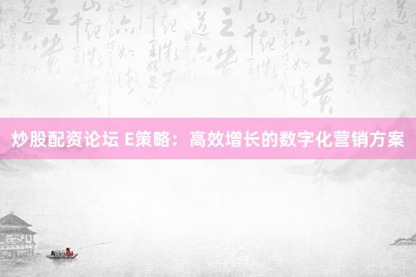 炒股配资论坛 E策略：高效增长的数字化营销方案