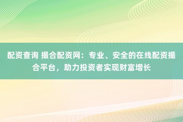 配资查询 撮合配资网：专业、安全的在线配资撮合平台，助力投资者实现财富增长