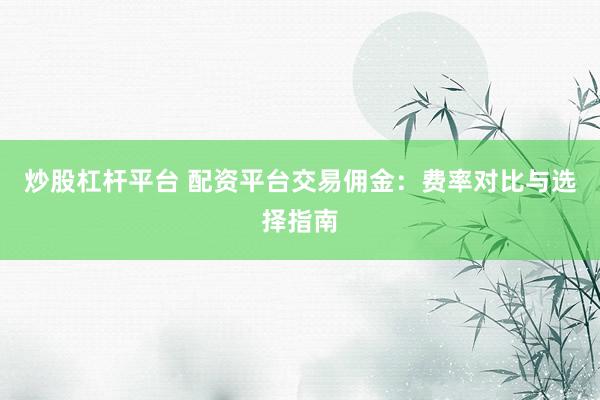 炒股杠杆平台 配资平台交易佣金:费率对比与选择指南