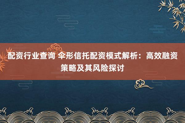 配资行业查询 伞形信托配资模式解析:高效融资策略及其风险探讨