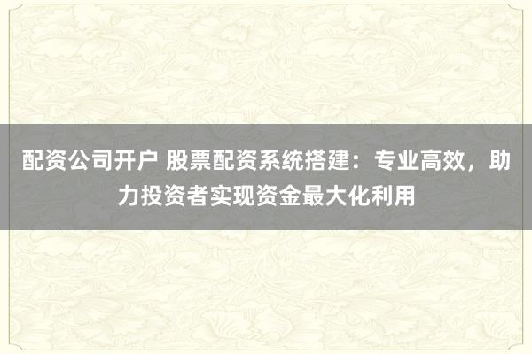 配资公司开户 股票配资系统搭建:专业高效,助力投资者实现资金最大化利用