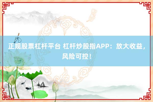正规股票杠杆平台 杠杆炒股指APP：放大收益，风险可控！