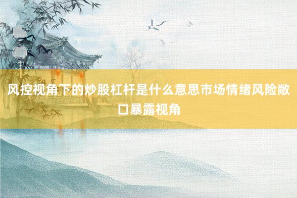风控视角下的炒股杠杆是什么意思市场情绪风险敞口暴露视角