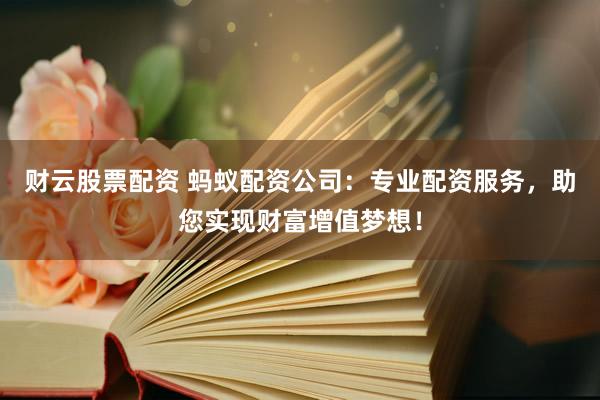 财云股票配资 蚂蚁配资公司：专业配资服务，助您实现财富增值梦想！